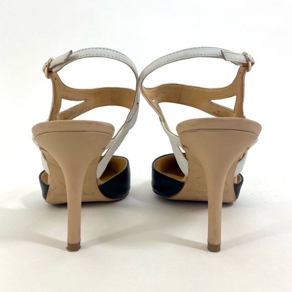 Pointy Black Toe Heels with White Leather Straps - Picture 4 of 9